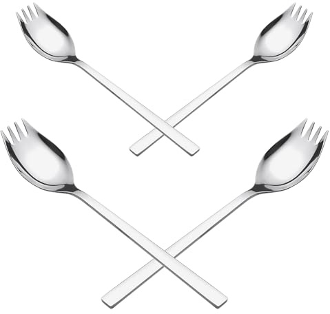 JEWEDECO Tenedores para Ensalada de Acero Inoxidable, Juego 4 Piezas (2 Grandes 2 Medianos) Mango Largo, Tenedores para Aperitivos y Frutas, Utensilios Resistentes para Picnic y Uso Diario
