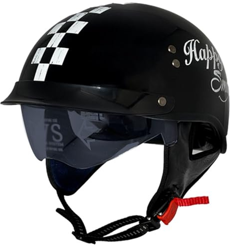 Casco a metà, Caschi da moto per uomini, Casco da moto jet per Donna Uomo Caschi da moto leggero retrò ECE Omologato Caschi da skateboard per Scooter Street Motocross Cruiser 13,L=59-60cm