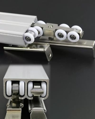 Binario per Porta Scorrevole Kit di Ferramenta con Doppio Binario di Scorrimento Sovrapposto per Porte Scorrevoli Tipo barn Door (2 Ante), Guida per Porta(106cm/41.7inch)