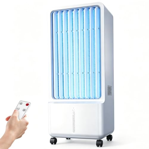 Raffreddatore D'aria Evaporativo da 1500 CFM, Pinguino Condizionatore Senza Tubo con Serbatoio Dell'acqua da 6 L, Telecomando, 3 Velocità e Oscillazione a 180°, Ideale per Camere Letto e Soggiorni