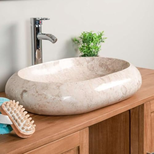 Wanda collection - Grande Vasque en marbre à Poser Murano crème 60cm