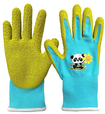 QEARSAFETY Guantes de jardinería de goma bricolaje recubiertos de palma para resistencia al agua y a la suciedad para niños 4-7 años