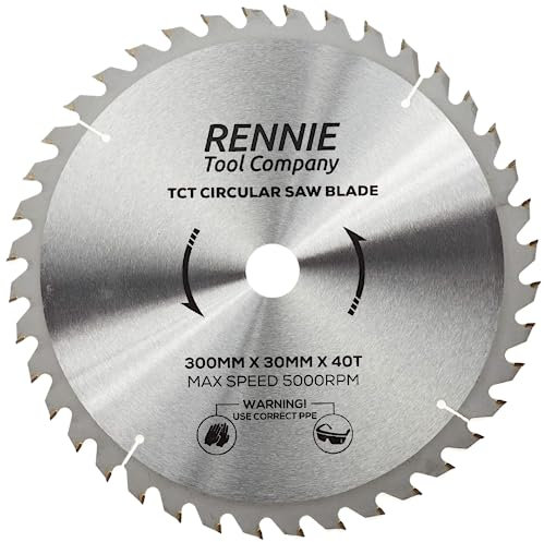 Rennie Tools - 300mm x 30mm x 40T TCT Circular Wood Saw Blade Includes 25mm 20mm & 16mm Bore Reduction Rings. Compatible with Bosch Makita Dewalt Circular Saw Etc. Also Fits 305mm Saws