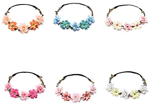 6 Daisy Blumen Stirnband Haarband Hochzeit Haarkranz Krone mit Justierbaren Elastischen Band Farbig Haarband Damen Mädchen für Party Hochzeit Strand