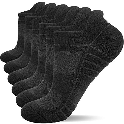 anqier 6 Paar Sneaker Socken Herren Damen Atmungsaktive Sportsocken Baumwolle Laufsocken Kurz Gepolstert mit Frotteesohle Schwarz Weiß Grau