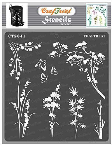 CrafTreat Wiederverwendbare Wildblumen-Schablonen zum Malen auf Holz – Wildblumen-Schablonen – 30,5 x 30,5 cm – Schmetterlings- und Blumen-Schablone – Schnörkel-Schablone – Wandblumen-Schablone