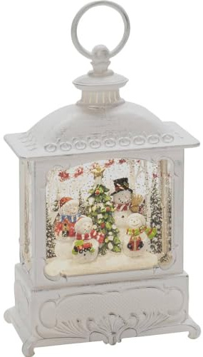 Konstsmide Wasserlaterne klein, 4 Schneemänner, antique weiss, mit an/aus Schalter, 5h Timer, Antiqueweiß, batteriebetrieben, Innen, 1 warm weiße Dioden - 4394-200