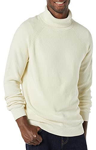 Amazon Essentials Jersey 100% de Algodón de Punto Acanalado con Cuello Alto Hombre, Marfil, M