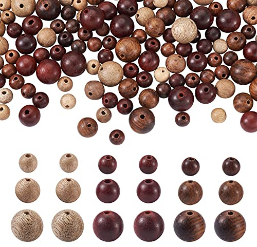 Cheriswely Perline rotonde in legno naturale non rifinito, a rondella, in 3 colori, distanziali sfusi per fai da te e gioielli artigianali (6 mm/8 mm/10 mm), 240 pezzi
