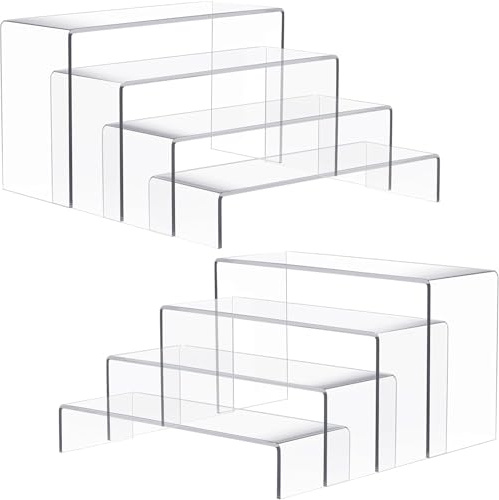 Anglelife 2 Set Large Acrylic Risers, 8 Pcs Rectangular Clear Acrylic Display Stand, Display Risers Shelf for Retail Desktop Shoe Showcase Jewelry Funko Pop Figures