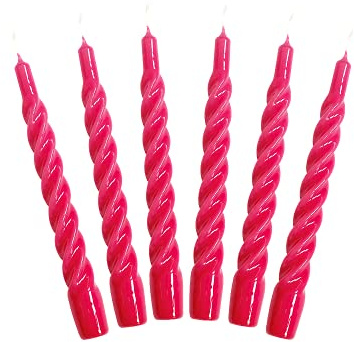 Candles with a Twist®, Stabkerzen gedreht, Hergestellt in Italien, 25 Farben verfügbar, Tafelkerzen lackiert, Spiralkerzen lange Brenndauer 5 Stunden, Kerzen Deko, 6 Stück, 2,2 x 21cm (Himbeere)