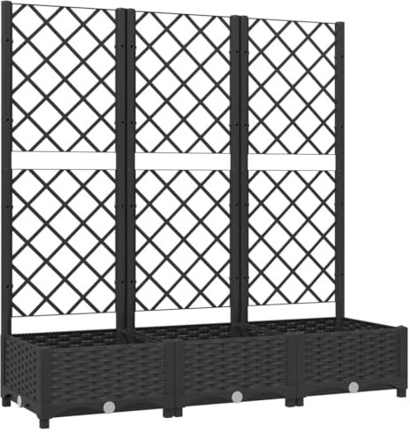 vidaXL Pflanzkübel mit Rankgitter Blumenkübel Pflanzkasten Blumentopf Blumenkasten Rankhilfe Spalier Gartenspalier Schwarz 120x40x121,5cm PP