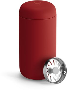 Fellow 12 oz Carter Move Travel Mug - Vacuum-Insulated Stainless Steel Travel Coffee Mug - Coffee Tumbler with Ceramic Interior and Splash Guard - Red