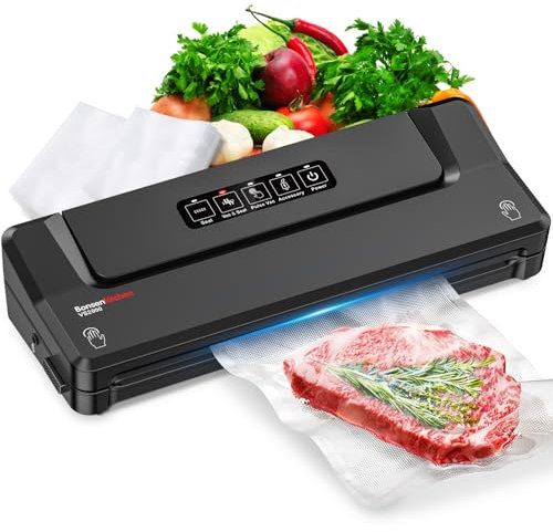 Bonsenkitchen Vacuum Sealer, Fast-Compact Vacuum Sealer Machine, Globefish Technology for High-Speed Continuous Working, Multi-Functional Food Vacuum Sealer with Vacuum Bags & Accessory Hose, Black