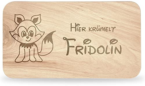 Frühstücksbrettchen Kinder - tolles Frühstücksbrettchen Holz mit Fuchs | Personalisieren, personalisierte Geschenke Kinder, Schneidebrett mit Gravur, Geschenk zur Taufe/Einschulung