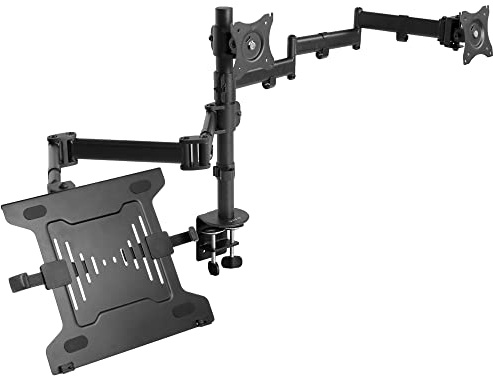 Vivo Support Double écran + Support pour Ordinateur Portable de 13 à 27 et Ordinateurs Portables de 10 à 15,6, Triple écran, Bras articulés, Noir, STAND-V013L