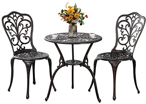 Withniture 3-teiliges Bistro-Set für den Außenbereich, Bistro-Set aus Aluminiumguss, Bistrotisch und Stühle, 2er-Set mit Schirmloch, Allwetter-Terrassen-Bistro-Sets für Veranda, Garten, Hinterhof
