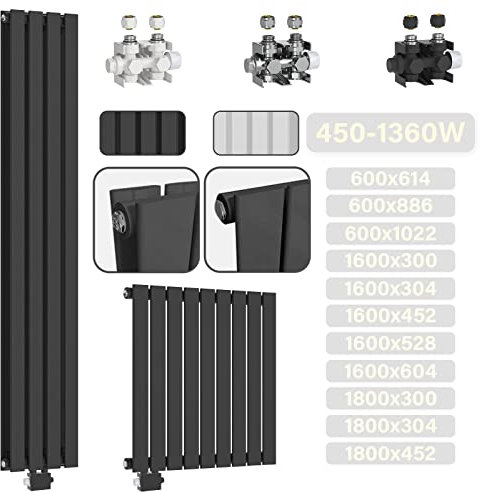 Aquamarin® Termosifone - Verticale, 1600x452x52mm, Acciaio, Pannello Monostrato, 6 Colonne, Antracite - Termosifoni Moderni, Termoarredo Soggiorno Design, Radiatori Tubolari Parete, Radiatore, Arredo
