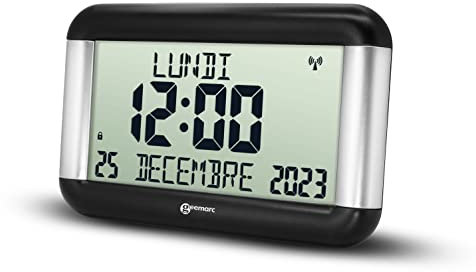 Orologio Calendario - Geemarc Viso8 con Impostazione Automatica dell'Ora e Caratteri Grandi - Per Persone con Problemi di Vista - Funzionamento a Batteria - Senza Retroilluminazione - Versione IT