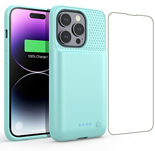 Feob Akkuhülle für iPhone 14 Pro,【2023 Neueste】7200mAh Smart Battery Case Zusatzakku Ladehülle Tragbare Akku Hülle Abnehmbare Handyhülle Akku Powerbank hülle Akku Case für iPhone 14 Pro[6,1 Zoll]-Grün