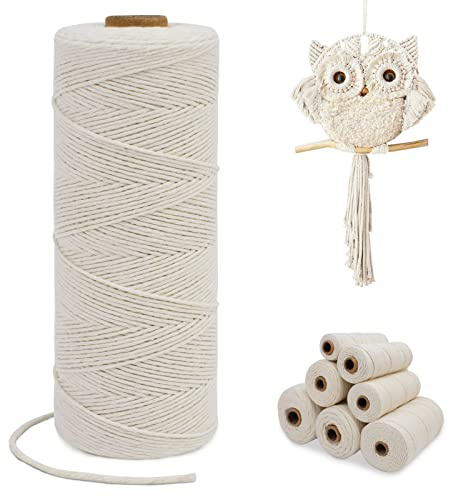 LEREATI Corda Macrame 1mm x 200m, Filo Macrame Singola Corda Cotone Cordoncino Colorato, Cordino per Borse Uncinetto, Arazzo da Parete, Fai da Te, Decorazioni, Tessere Uncinetto (Naturale)