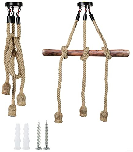 Lámpara colgante de cuerda de 1 m, lámpara de techo de cuerda de cáñamo retro industrial, lámpara de techo de cuerda de cáñamo retro de 3 cabezas, sin luz para decoración de comedor y sala de estar