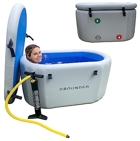 Bañera inflable aislada en frío – Baño de hielo portátil y duradero – Puertos de agua y salida de agua de aislamiento avanzado para terapia de agua fría – Tapa incluida