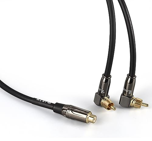WJSTN Right Angle 2-Male to Straight 1-Female RCA Audio Stereo Subwoofer Cable Speaker Y Adapter Male to Female Subwoofer Extension Cord 2 Pack (3FT)