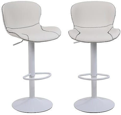 Youhauchair Barhocker 2er Set, Höhenverstellbar Aus PU-Leder, Wasserdicht und Verschleißfest, Mit Lehne, Drehbarer Bar Stool, Modern, Weiß