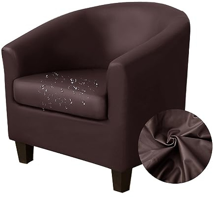 Highdi Wasserdicht Leder Sesselschoner Sesselbezug 2-Teilig, Stretch Sesselüberwurf Sesselhusse, Tub Chair Covers Cocktailsessel Clubsessel Loungesessel Drinnen im Freien (Braun)