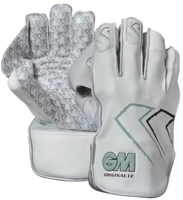 Gunn & Moore GM Cricket Wicket Keeping Keeper Handschuhe | Original L.E. | Anilinleder Handrücken | Volllederfutter & Handfläche aus Schaffell | Erwachsene | 1 Paar