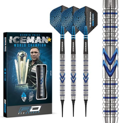 RED DRAGON Gerwyn Price Iceman Midnight Edition 20 Gramm Premium Wolfram Softip Dart Set mit Flüge und Schäften