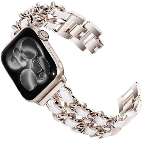 KADES Damen Ersatzarmbänder Kompatibel mit Apple Watch Armband 42mm(Series 10 11) 41mm 40mm 38mm,Metall Gliederarmband für iWatch SE (3 2 1) Series 11/10/9/8/7/6/5/4/3/2/1, Polarstern/Weiß