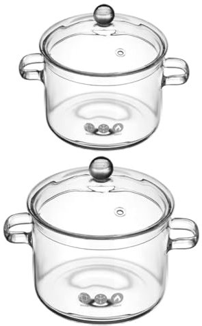 Cabilock 2pcs Double Handle Glass Cooking Pot Set 1350ml and 1500ml Stovetop Soup Pot with Lid for Kitchen for Instant Noodles and Soups