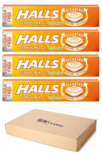 VR ANGLE Halls Citrus Mix Flavor with Vitamin 'C' Cough Relief Sugarfree Lozenges in Refreshing Pack of 4 for Instant Relief Sold by VR Angel