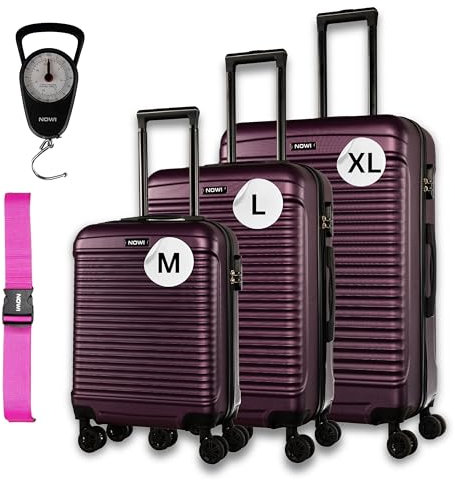 NOWI Kofferset Las Palmas – 3-teiliges Koffer Set aus Hartschale (ABS) mit Zahlenschloss, 4 Doppelrollen, 360° drehbar, leicht & robust – Reisekoffer Set (metallic lila)