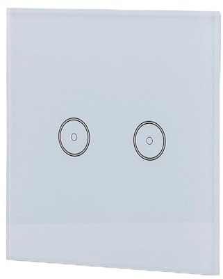 Interruptor Táctil WiFi Inteligente Doble Bidireccional en Blanco. Compatible con Alexa y Google Home para controlar iluminación de manera más práctica y moderna.