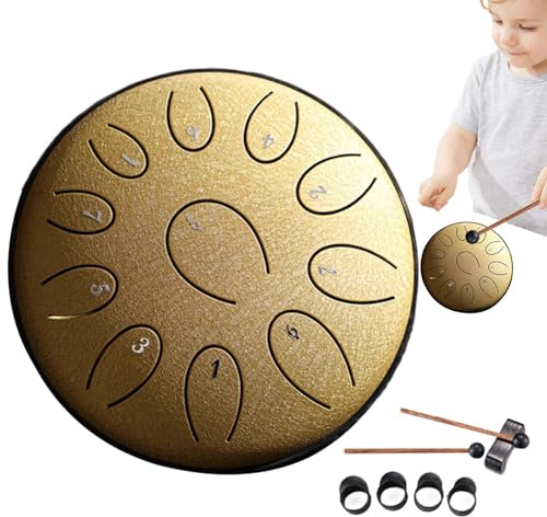 Gold Outdoor Steel Tongue Drum 11 Tone 15.2 cm Rain Drum Rain Chime | Waterproof Garden Rain Drum Steel Tongue Drum Rain Music With Bag Mallets Chakras Drum For Rain