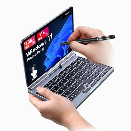 Mini Ordinateur Portable 2 en 1 de 20,3 cm, écran Tactile Rotatif HD, Prend en Charge l'écriture Manuscrite Windows 11 Pro, Petit Ordinateur Portable, N150, 12 Go de RAM, 1 to SSD, Wi-FI 6