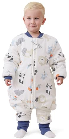 MIKAFEN Babysovsäck 3,5 TOG Med Ben, Avtagbara äRmar,70cm 6‑18 MåNader | 100% Bomull,TvåVäGsdragkedja, MaskintväTtbar, Perfekt FöR Vinter, Panda