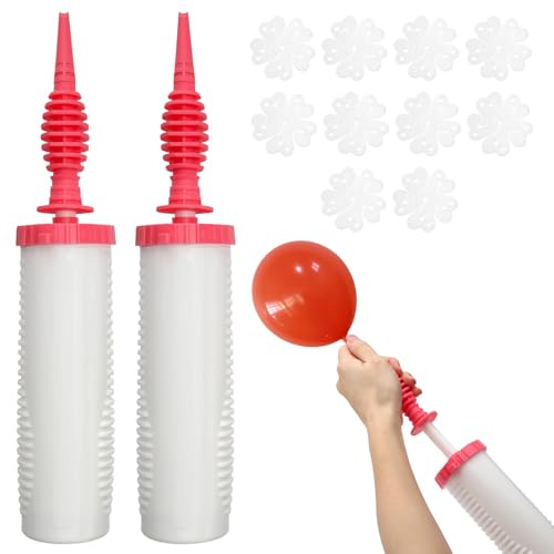 TNSLAND 2 Piezas Hinchador Globos, Inflador de Globos, Hinchador Balones, Bomba Manual para Globos, con 10pcs Pinza para Globos, Inflador Globos para Bodas, Fiestas de Cumpleaños