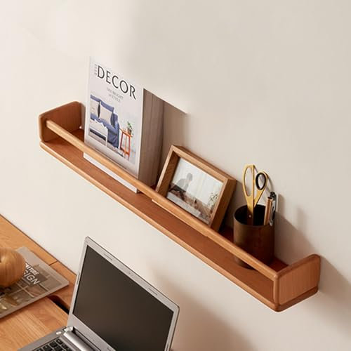 Zeitschriftenständer aus Holz für Wohnzimmer und Büro, Literaturständer mit Aktenhalter für Eingangsbereich, Wand, Zeitschriftenhalter, Holzfarbe (60 x 11 x 8,5 cm)