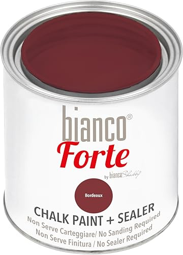 Bianco Forte - Bordeauxrot - (250ml) - 2-in-1 Kreidefarbe & Versiegelung: Hochbeständige Farbe für Möbel, Schränke, Wände & Türen – Schnelltrocknend, Innen/Außen, Mattes Finish, Einfache Anwendung