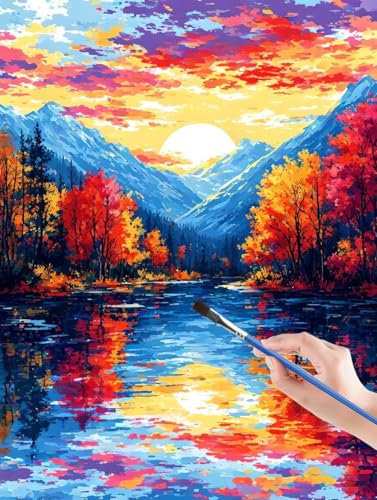 Malen Nach Zahlen Erwachsene,Schneeberg, Baum malen nach zahlen, paint by numbers adult inklusive Pinsel und Acrylfarben, DIY bastelset erwachsene frauen, zimmer deko, Geschenk - 60 x 80 cm Z1-Y