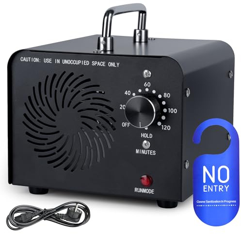 Ozongenerator 60.000 mg/h Ozongerät bis zu 400 ㎡, Ozon Luftreiniger mit 120 Min Timer, Geruchskiller Geruchsneutralisierer für Auto, Rauch, Wohnung, Küche, Haustiergerüche (Schwarz)