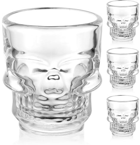 AOOTE Bicchieri da Liquore a Forma di Teschio, Set di 4 Scheletro Tazza Vodka, Tazza di Rum Scheletro, Bicchieri Amaro Vetro Doppia Parete, per Case, Caffetterie, Ristoranti, Bar e Feste, 50 ml