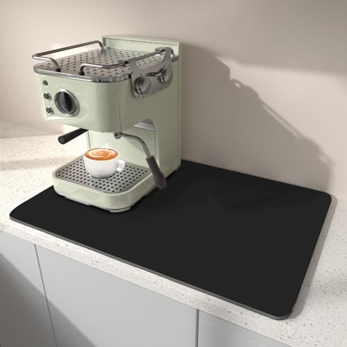 BLESWIN Tappeto Scolapiatti Cucina, 40 x 45 CM Tappeto Assorbente Cucina, Tappetino Asciugapiatti per Macchina da Caffè Espresso con Retro in Gomma Antigraffio, Nero