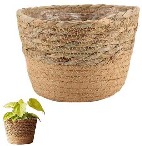Kopinma Seegras Blumentopf Weidenkorb, Rattan Pflanztöpfe Aufbewahrungskorb Mit Wasserdichtem, Handgefertigter Gewebter Pflanzkorb Über-Topf Blumenkorb für Garten, Wohnzimmer, Balkon