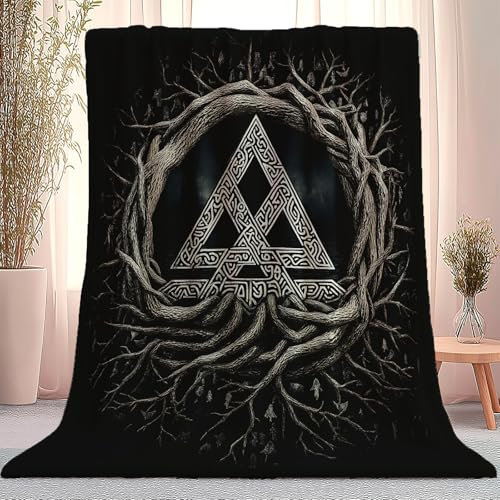 Manta 130 X 150 Cm Misterioso Nórdico Runa Negro Blanco – Suave Y Plúmosa En Microfibra, Ideal para Cama, Sofá & Camper – Versátil para Todo El Año, Lavable En Máquina
