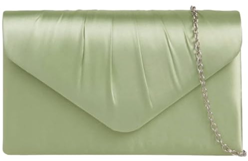 Purple Possum®, pochette da donna, in raso, colore verde chiaro, da sera, per matrimoni, balli studenteschi, verde, salvia, verde chiaro, verde pallido, Medium